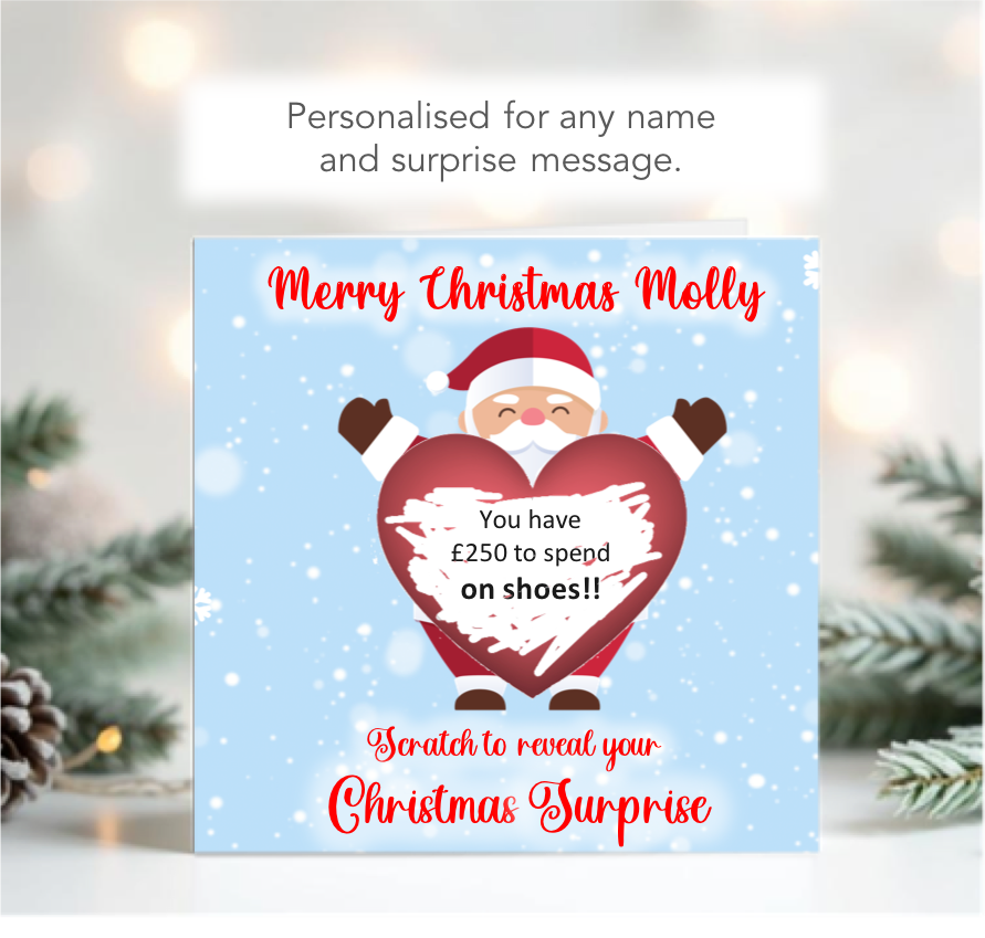 Personalised Christmas Santa Heart Scratch-To-Reveal card