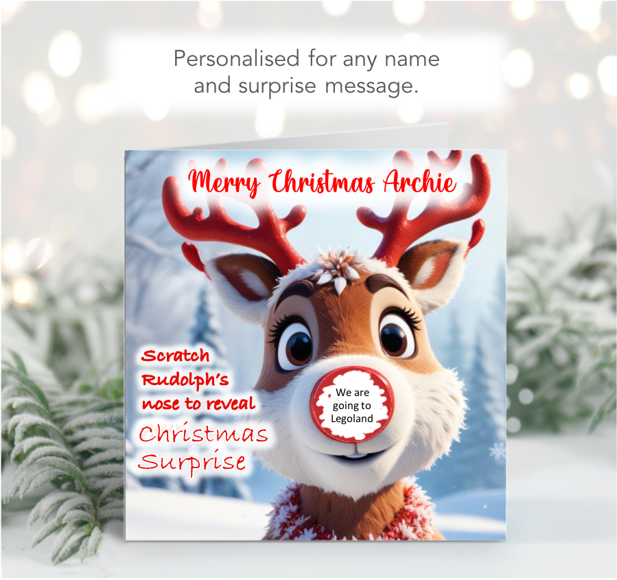 Personalised Christmas Rudolph Scratch-To-Reveal Card