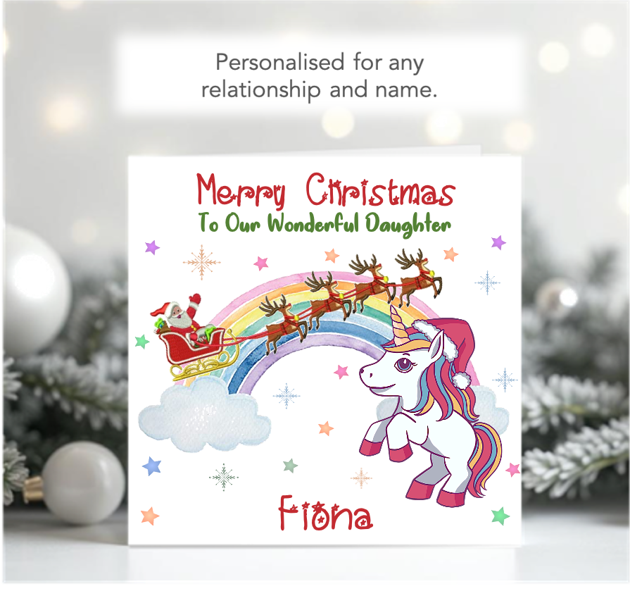 Personalised Unicorn Xmas Christmas Card - UNI1