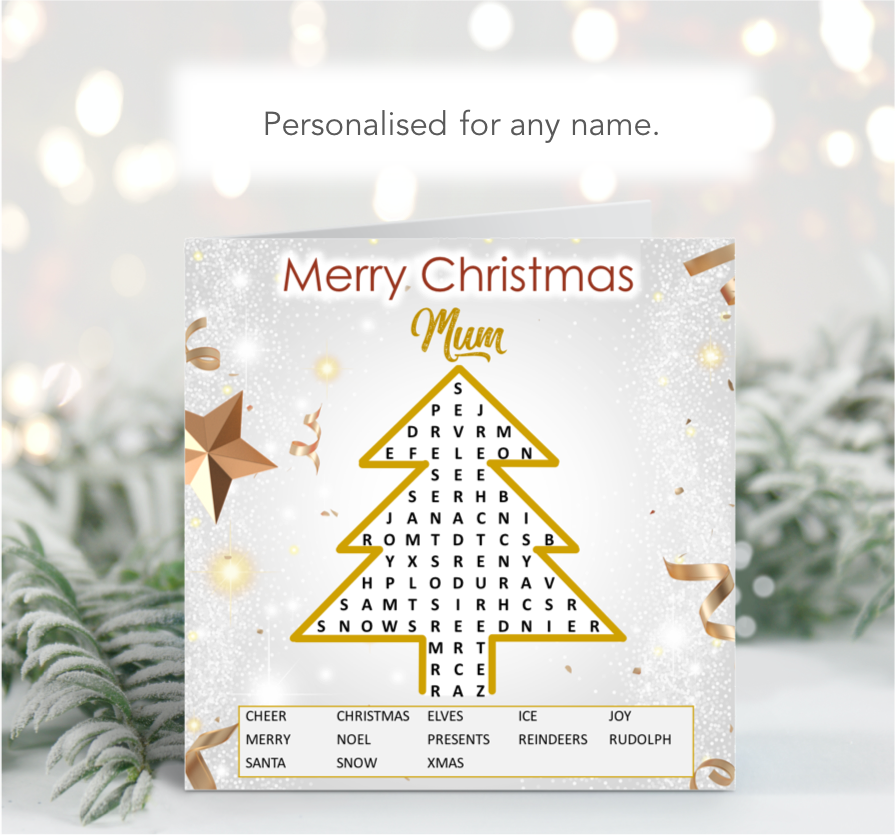 Personalised Word Search Christmas Card