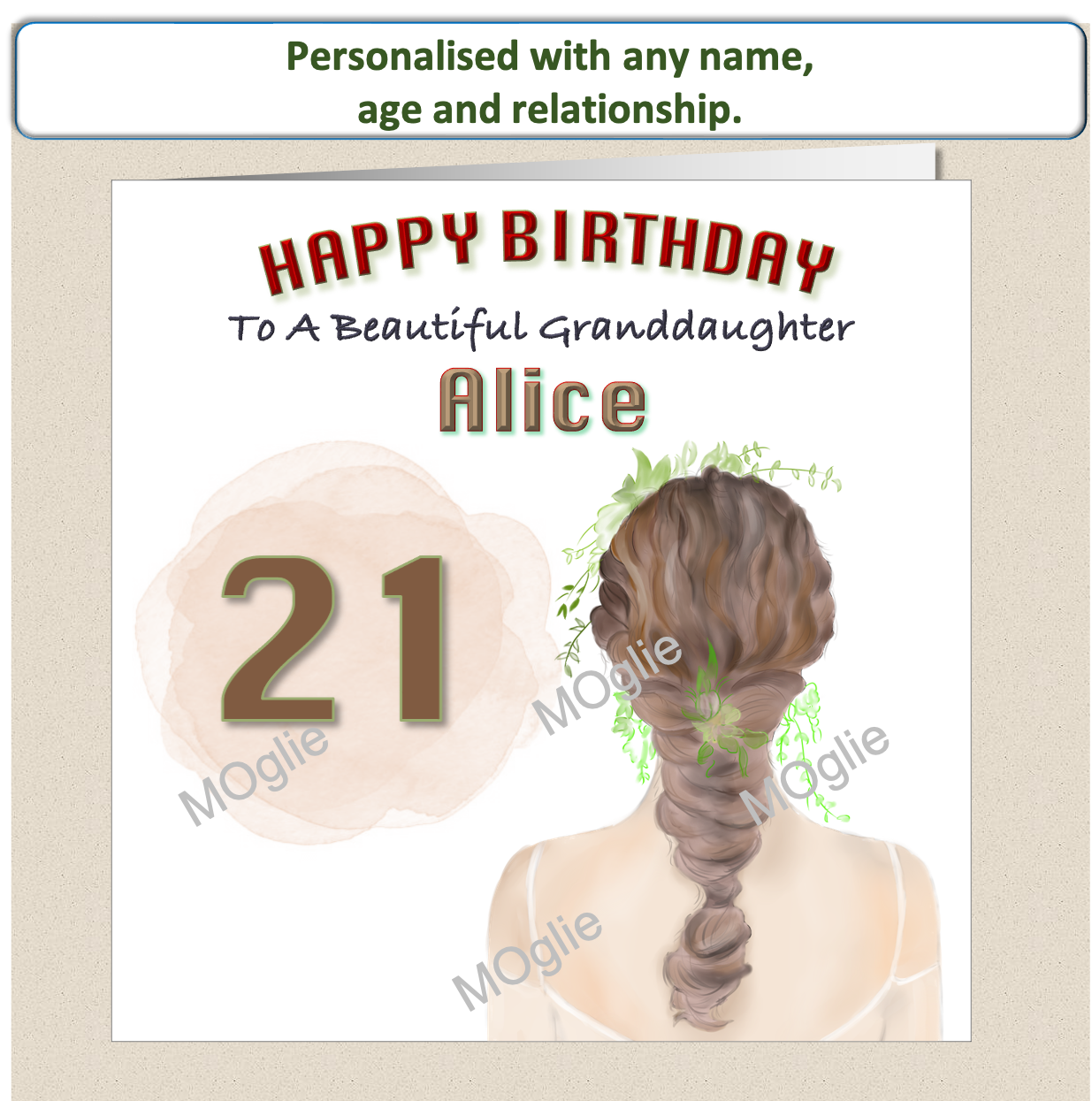 Personalised Female Young Lady Girl Birthday Card - back