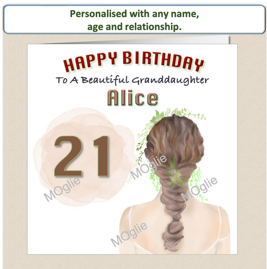 Personalised Female Young Lady Girl Birthday Card - back