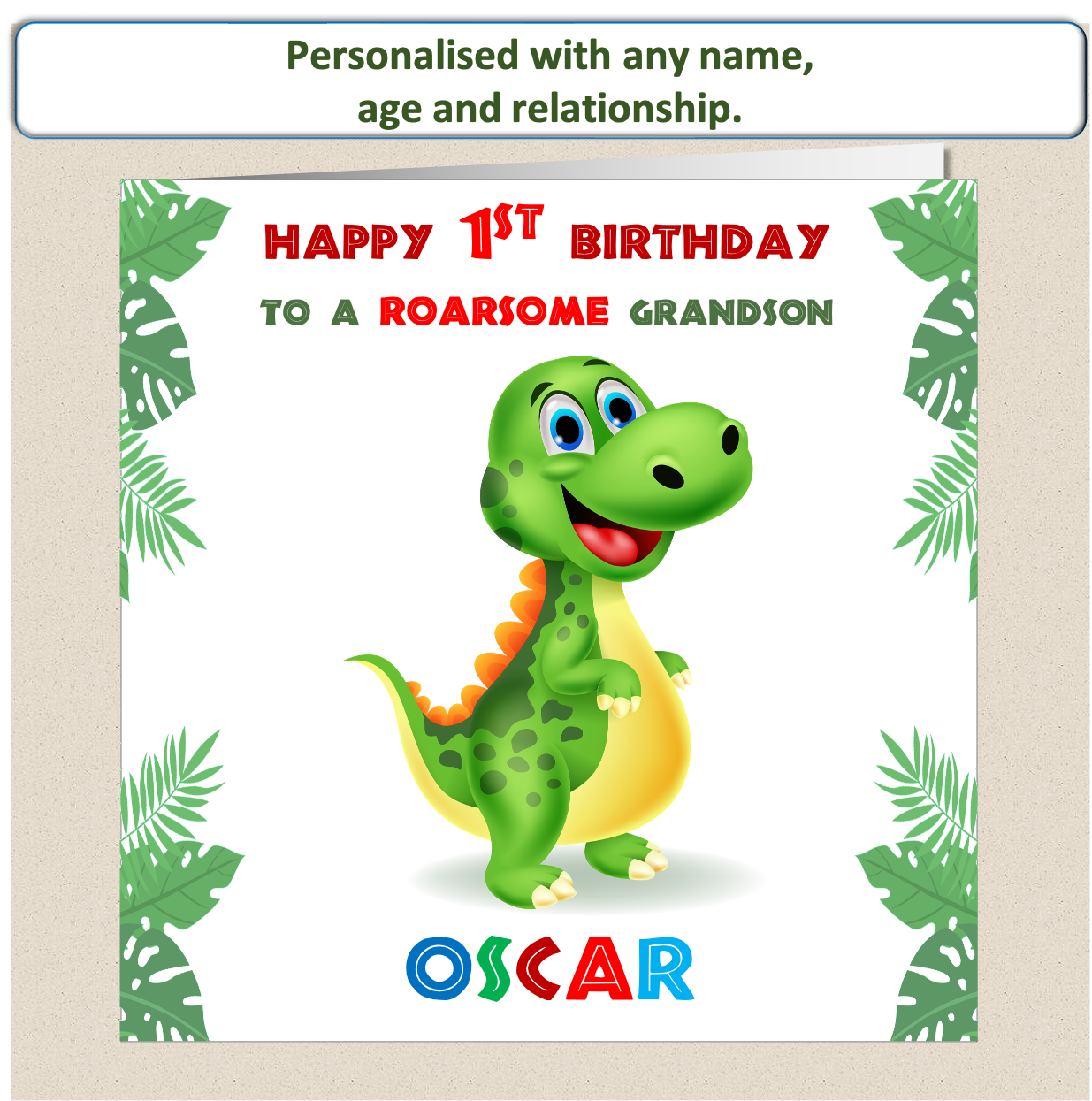 Personalised ROARSOME Dinosaur Birthday Card - DINO1