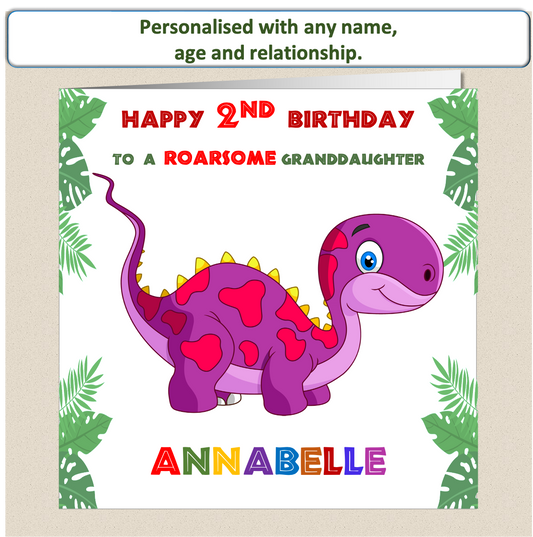 Personalised ROARSOME Dinosaur Birthday Card - DINO2