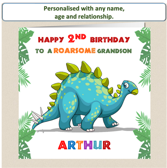 Personalised ROARSOME Dinosaur Birthday Card - DINO4