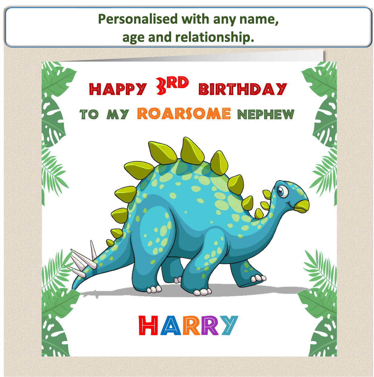 Personalised ROARSOME Dinosaur Birthday Card - DINO4