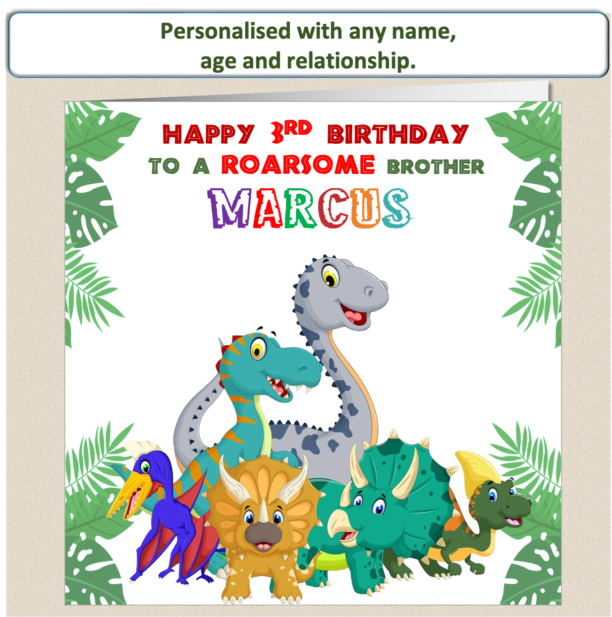 Personalised ROARSOME Dinosaur Birthday Card - DINO5