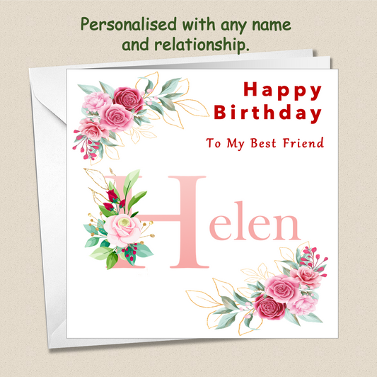 Personalised Female Birthday Card - Flower initial - For Her