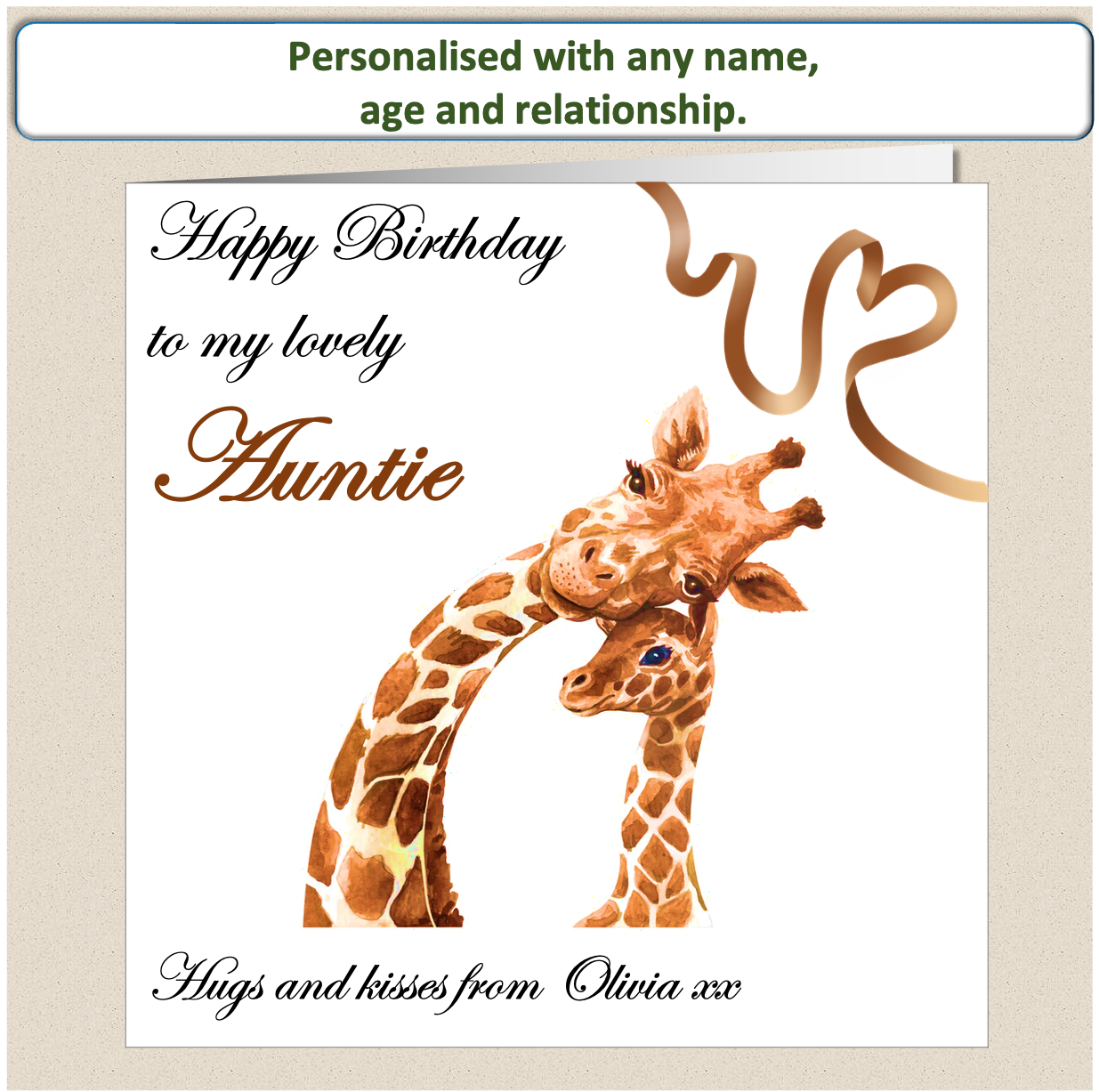 Personalised Female Birthday Card - Adult Baby Giraffe - For Her