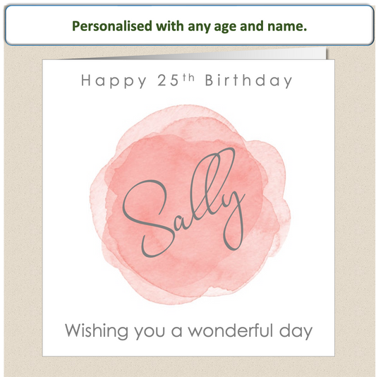 Personalised Female Birthday Card - Watercolour Wash - For Her