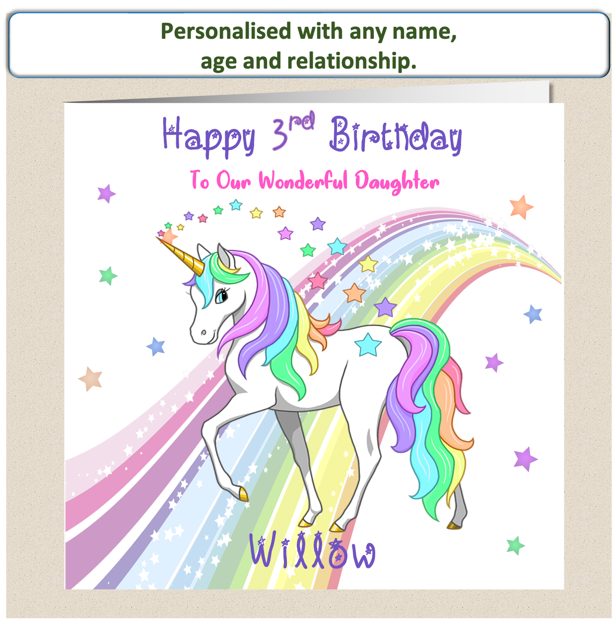 Personalised Unicorn Birthday Card - Uni 1