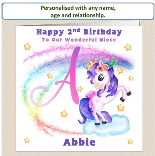 Personalised Unicorn Birthday Card - Uni 2