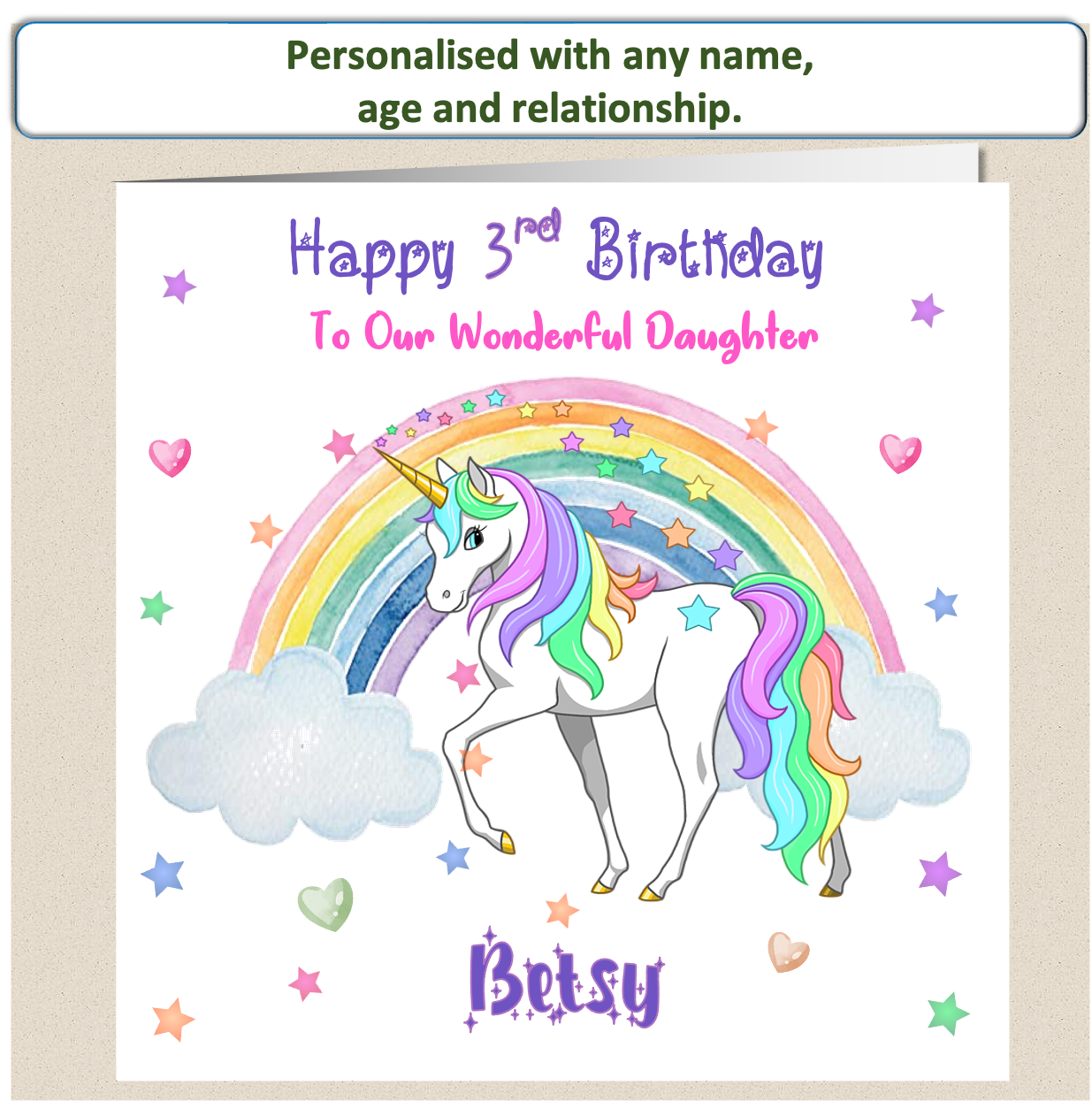 Personalised Unicorn Birthday Card - Uni 3