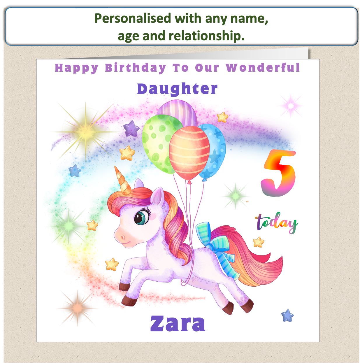 Personalised Unicorn Birthday Card - Uni 4