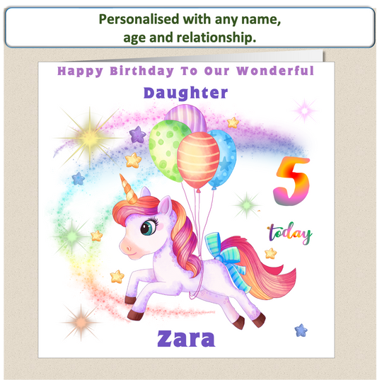Personalised Unicorn Birthday Card - Uni 4