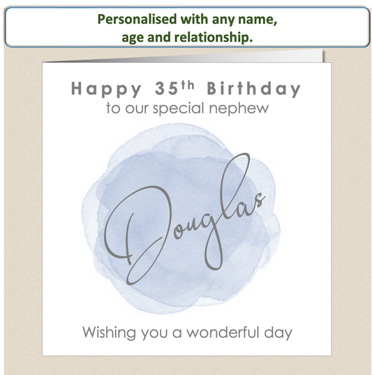 Personalised Male Birthday Card - Watercolour Wash - For Him