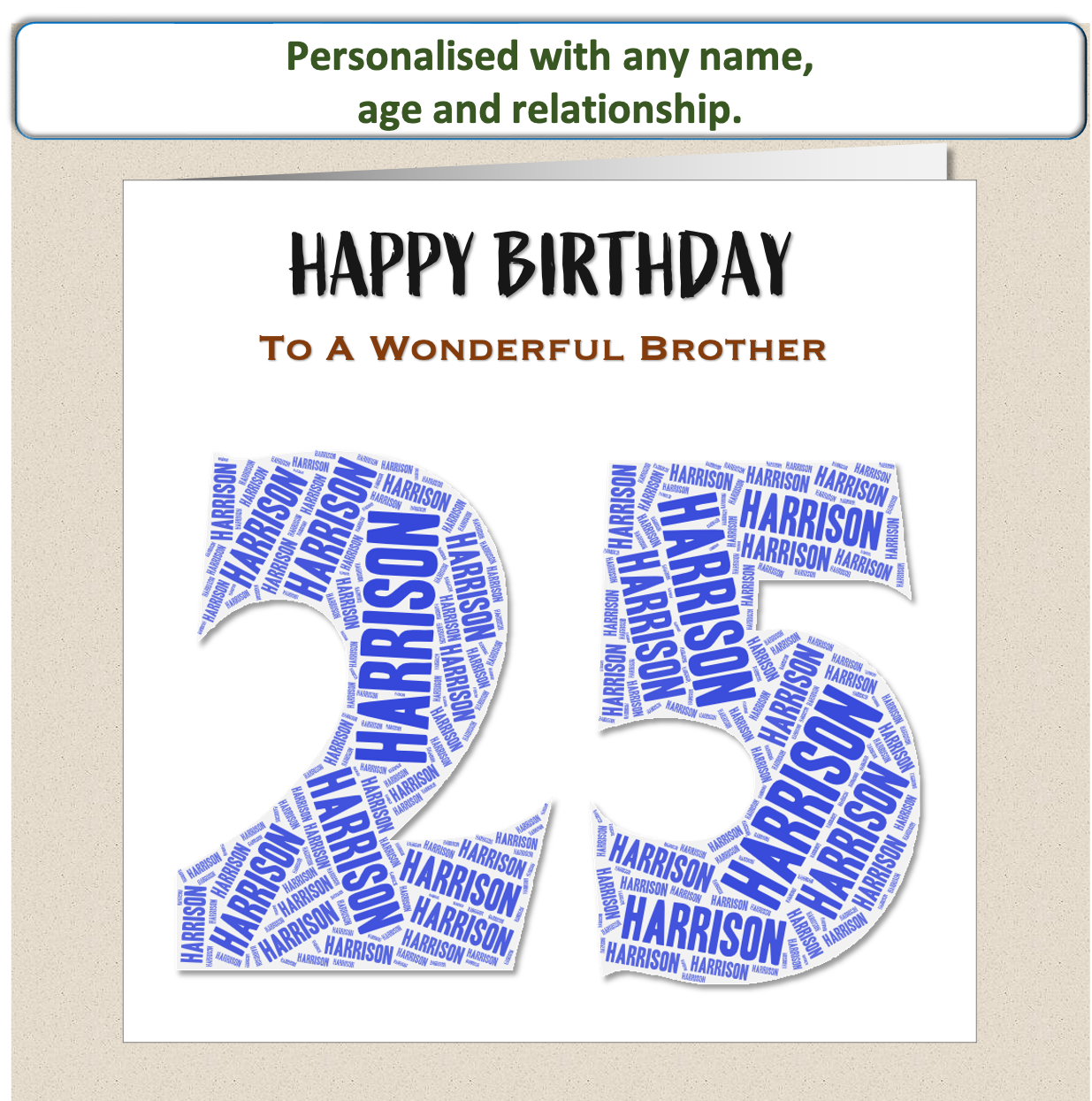 Personalised Male Birthday Card - name age wordart - For Him