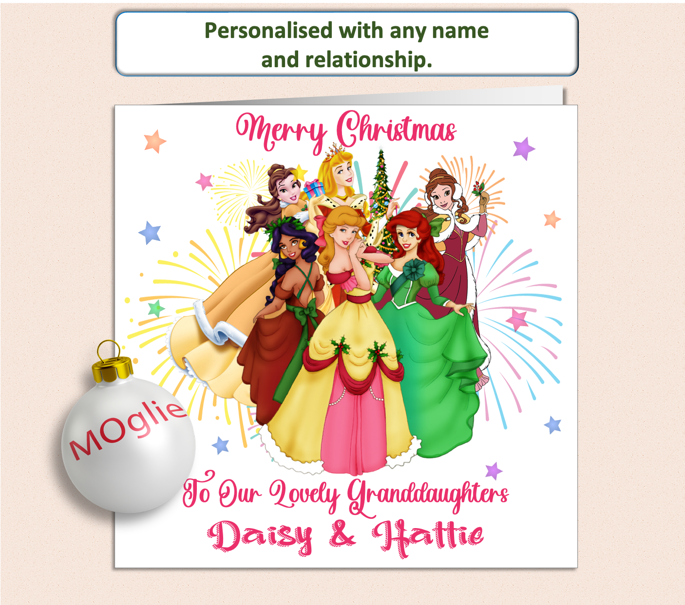 Personalised Girls Princess Christmas Card