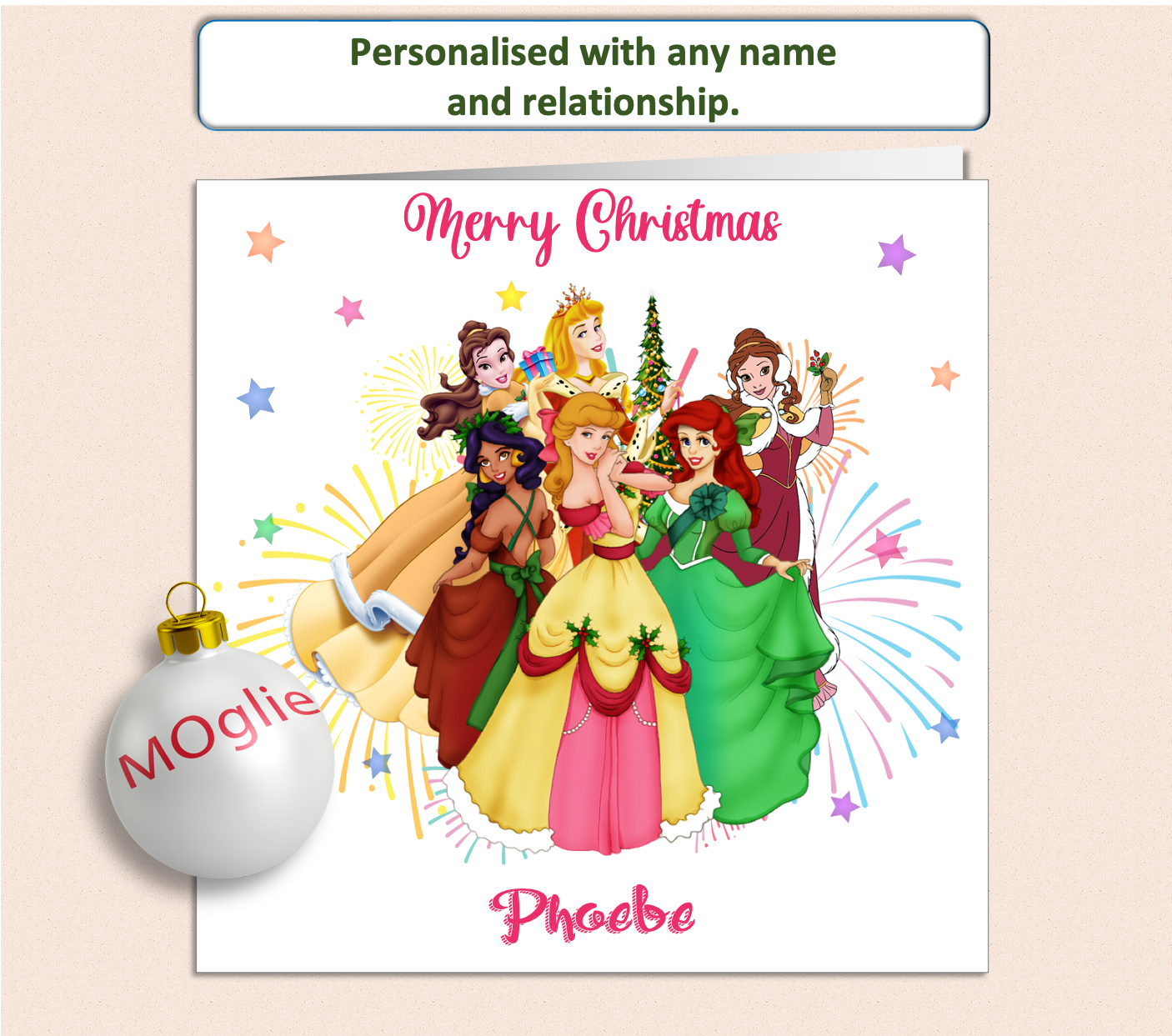 Personalised Girls Princess Christmas Card
