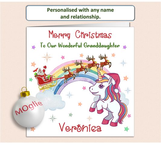 Personalised Unicorn Xmas Christmas Card - UNI1