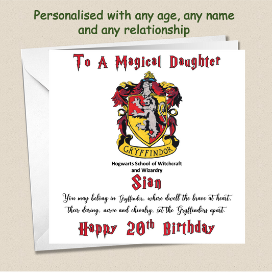 Personalised Gryffindor (Harry Potter Inspired) Birthday Card For Her