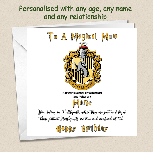 Personalised Hufflepuff (Harry Potter Inspired) Birthday Card For Her