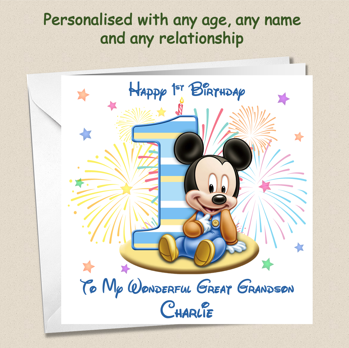 Personalised Mickey Mouse Birthday Card - 1st Birthday