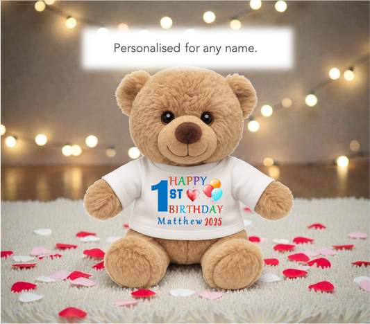 Personalised 1st Birthday Teddy Bear - Blue