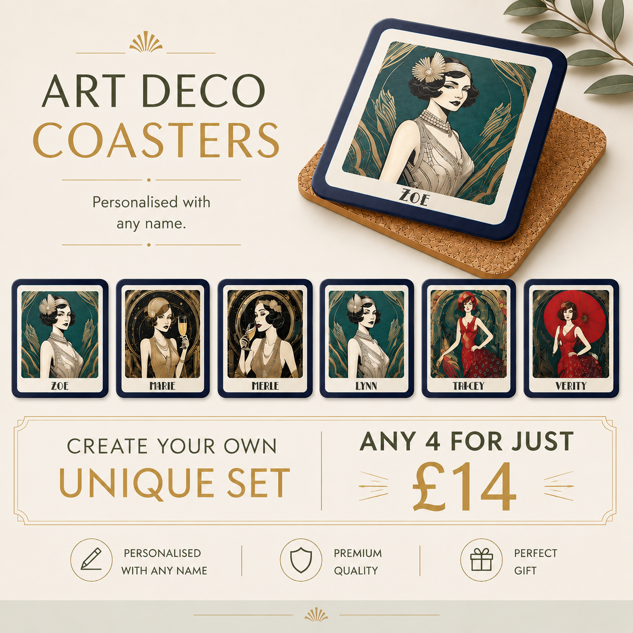 Art Deco Coasters - Any 4 for £14