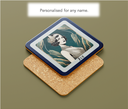 Personalised Art Deco Coaster: Vintage 1920s Flapper Design