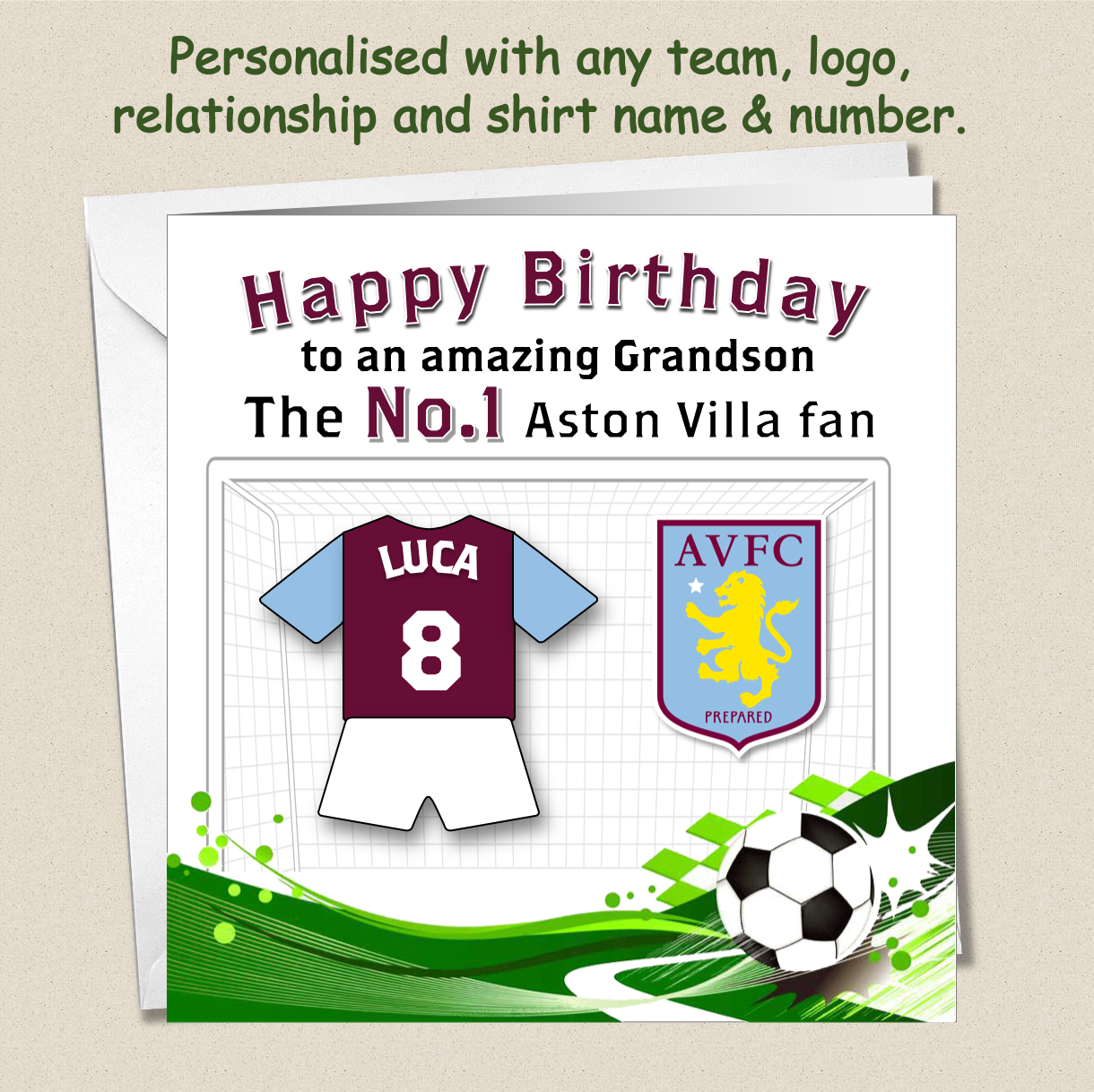Personalised Football Birthday Cards - Any Team