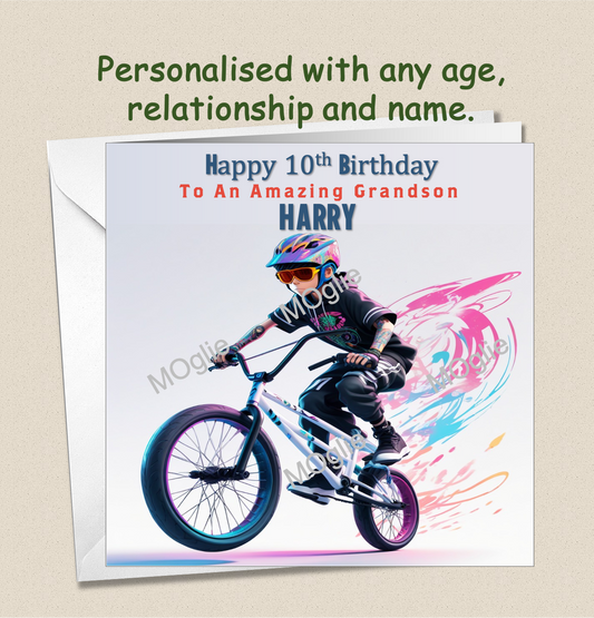 Personalised BMX biker Birthday teenager pre-teen card BMX1