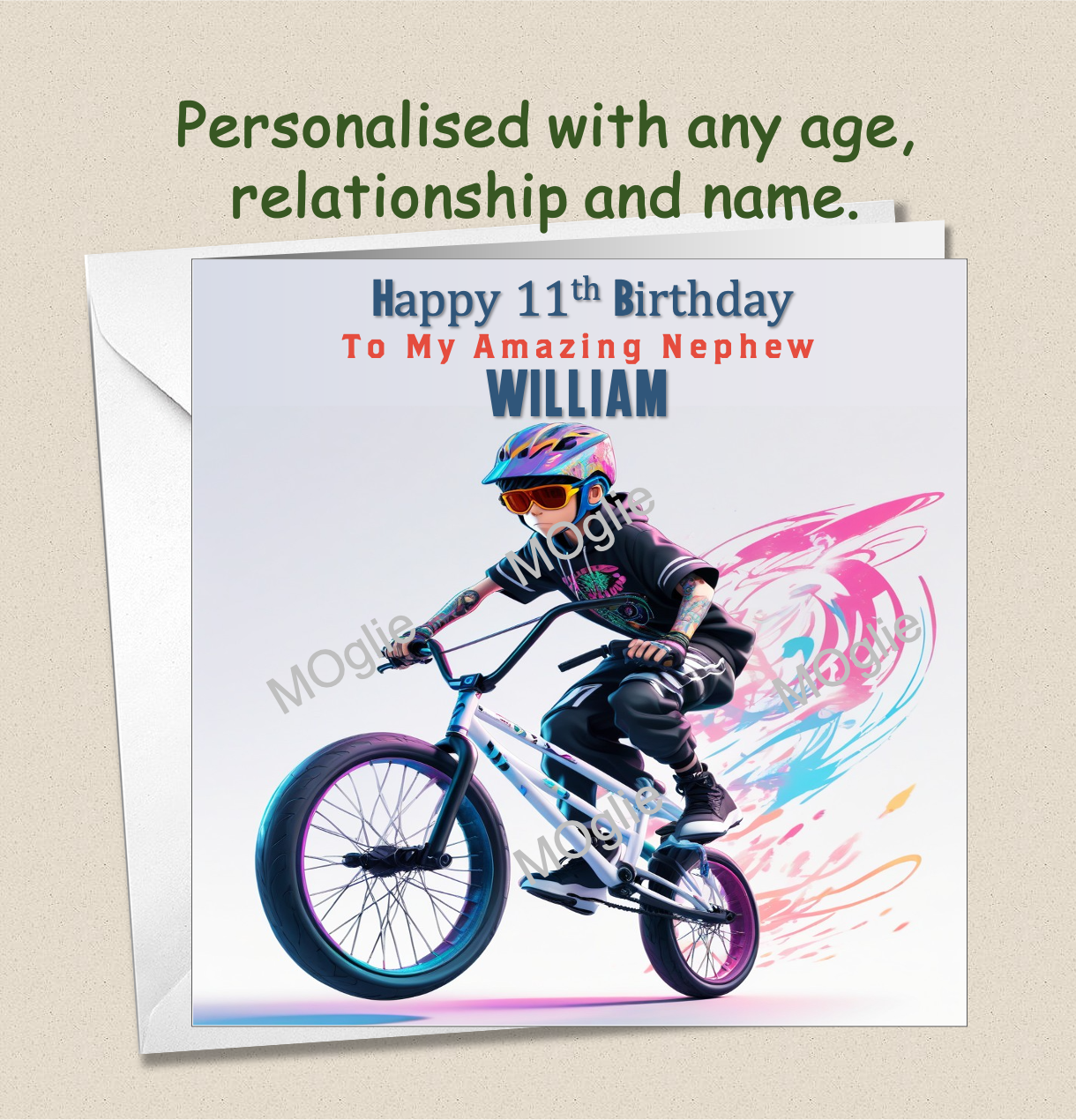 Personalised BMX biker Birthday teenager pre-teen card BMX1