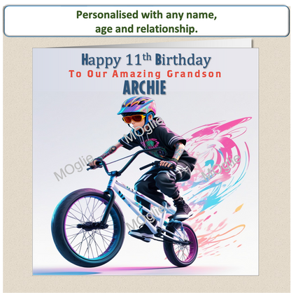 Personalised BMX biker Birthday teenager pre-teen card BMX1