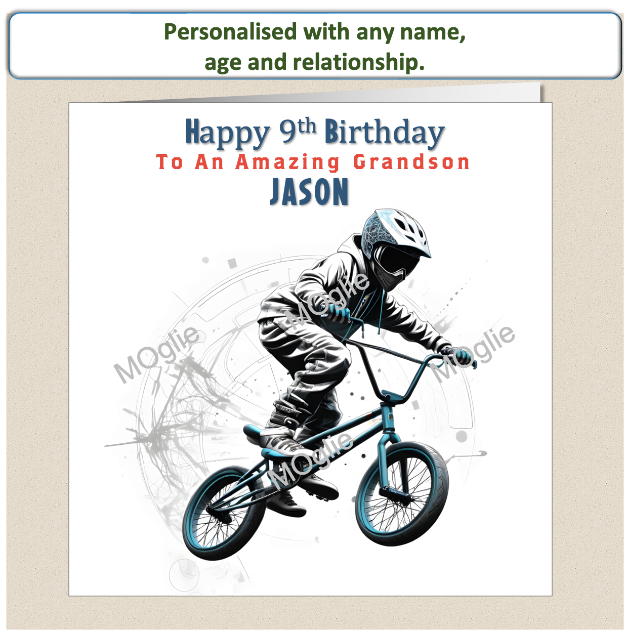 Personalised BMX biker Birthday teenager pre-teen card BMX2