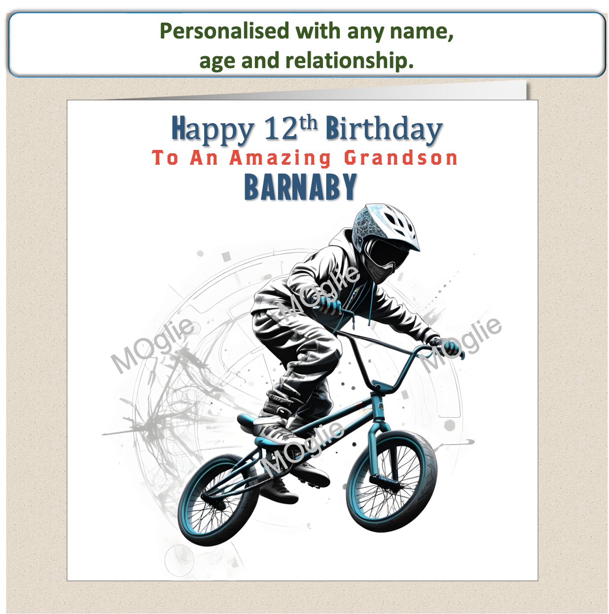 Personalised BMX biker Birthday teenager pre-teen card BMX2