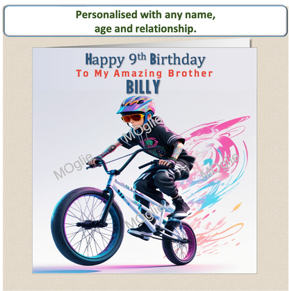 Personalised BMX biker Birthday teenager pre-teen card BMX1