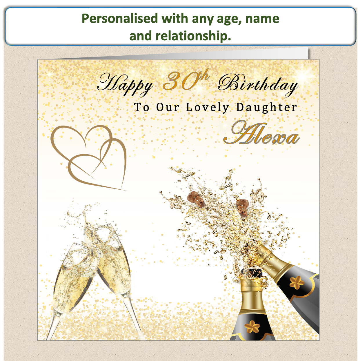 Personalised Champagne Birthday Card - For Her - Cham1