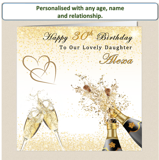Personalised Champagne Birthday Card - For Her - Cham1