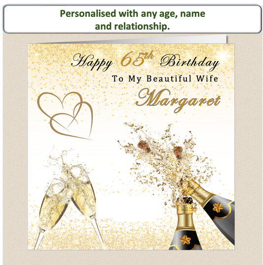Personalised Champagne Birthday Card - For Her - Cham1