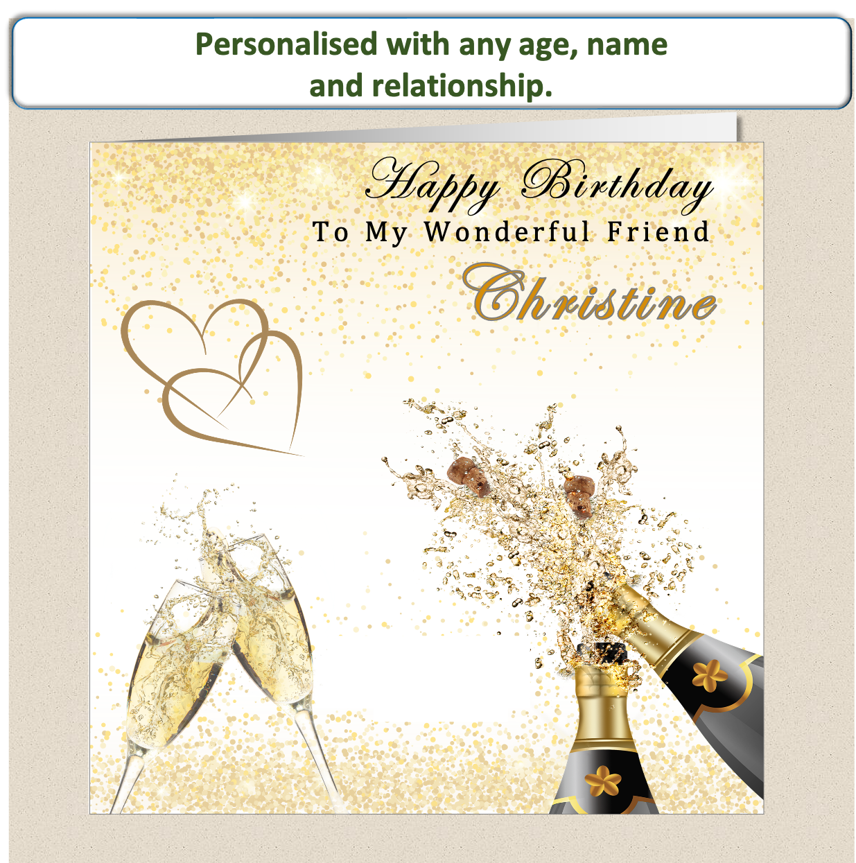 Personalised Champagne Birthday Card - For Her - Cham1