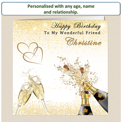 Personalised Champagne Birthday Card - For Her - Cham1