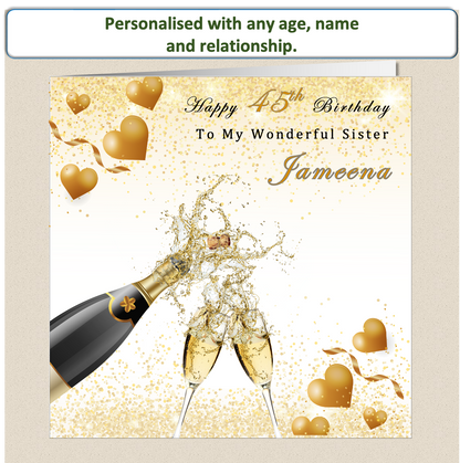 Personalised Champagne Female Birthday Card - For Her - Cham2