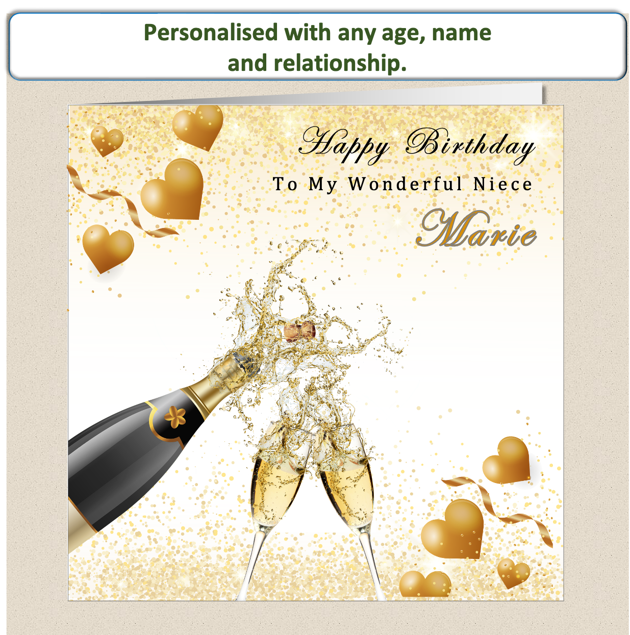 Personalised Champagne Female Birthday Card - For Her - Cham2