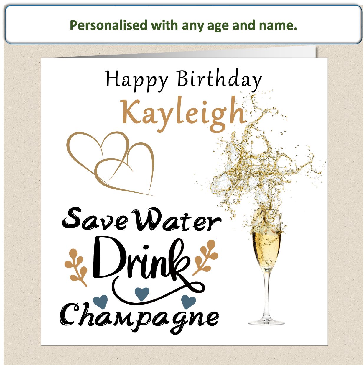 Personalised Drink Champagne Birthday Card - For Her - Cham3