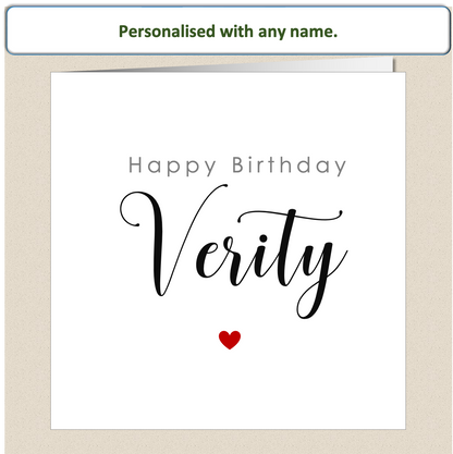 Personalised Female Name Birthday Card - heart - For Her