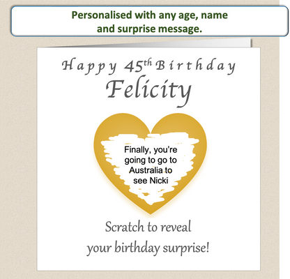 Personalised Scratchcard surprise present Birthday Card - For Her