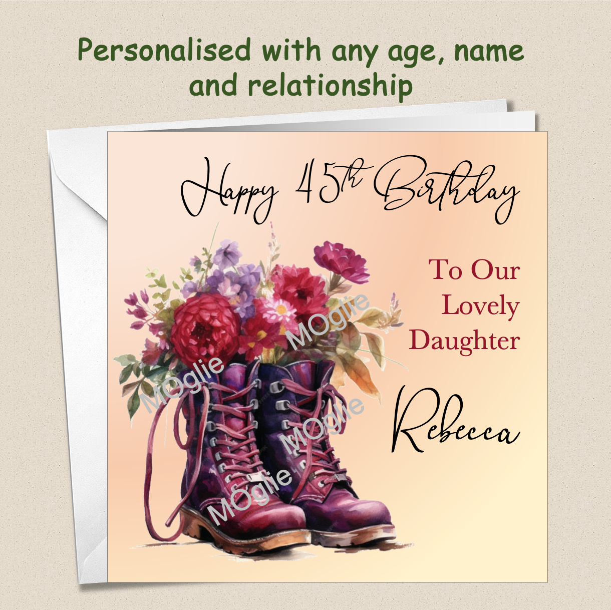 Personalised Birthday Boot Flowers Card Daughter Sister Friend Auntie Female BOOT3