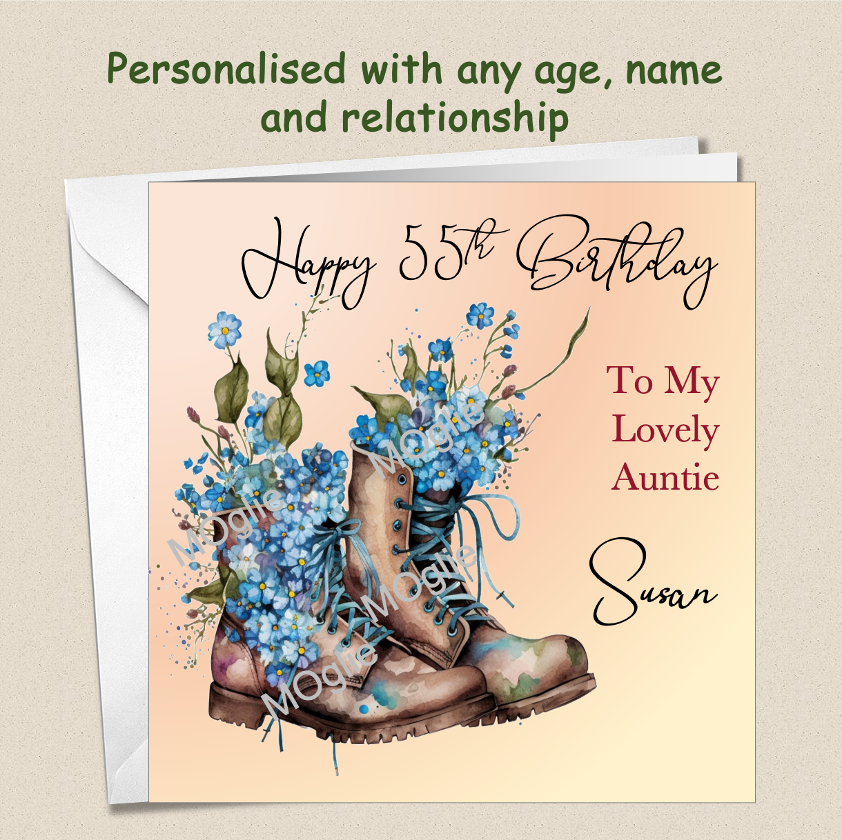 Personalised Birthday Boot Flowers Card Daughter Sister Friend Auntie Female BOOT6