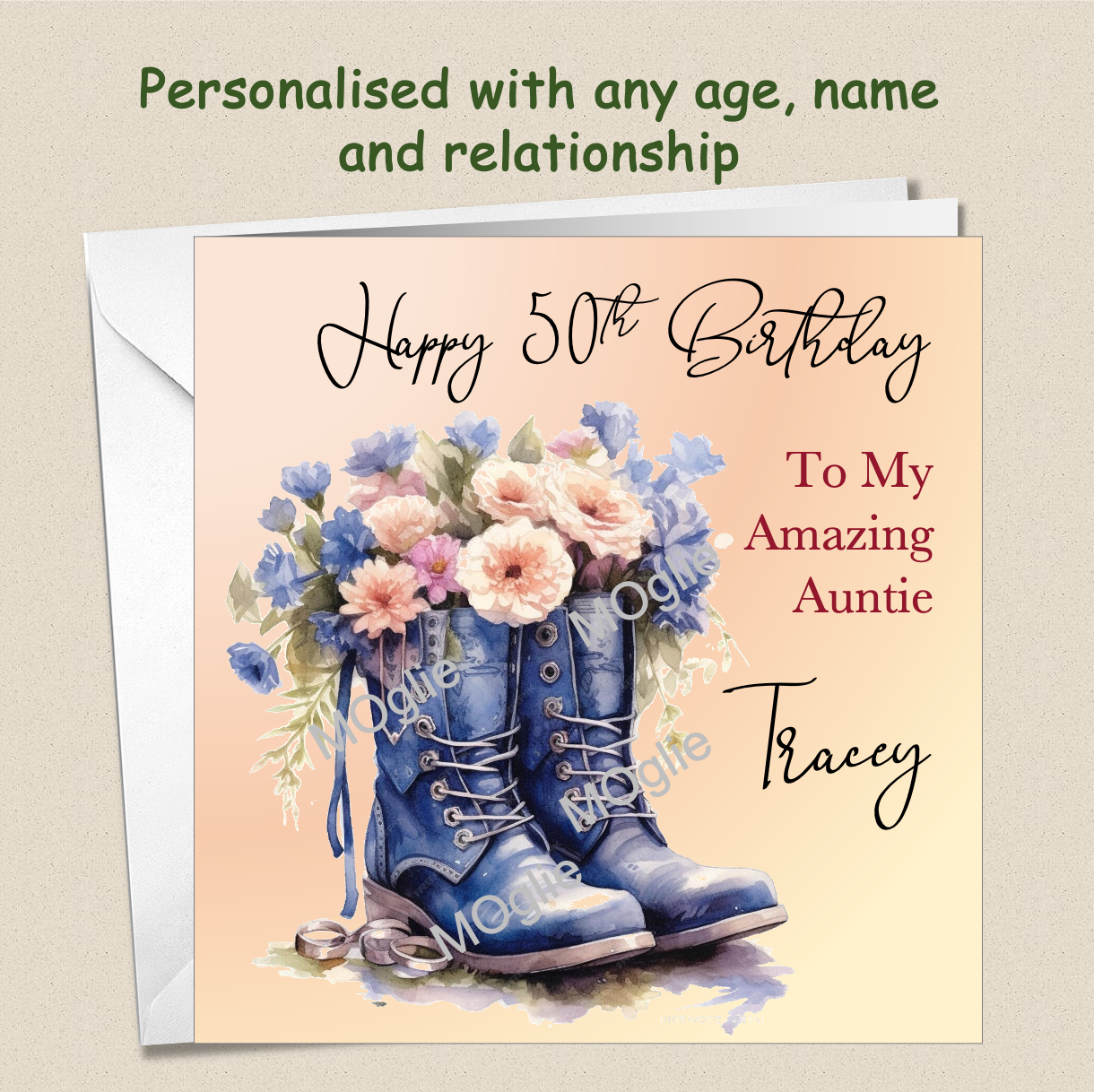 Personalised Birthday Boot Flowers Card Daughter Sister Friend Auntie Female BOOT8